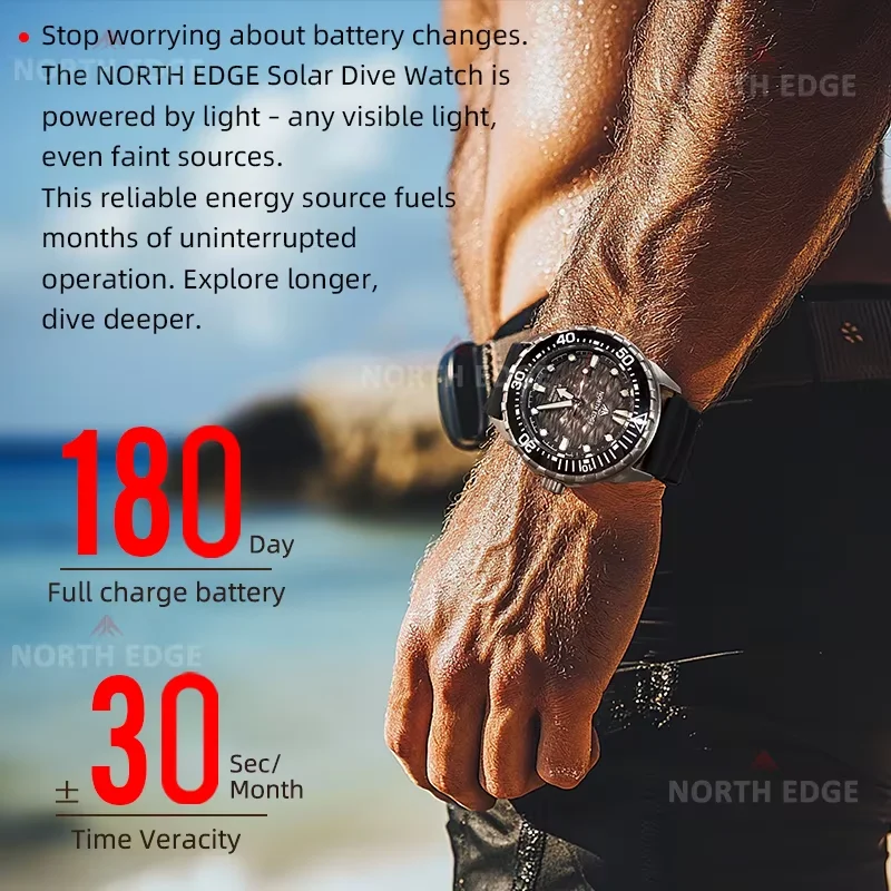 NORTH EDGE Nieuw Ontwerp ABYSS - Solar Powered Watch recensie en prijs