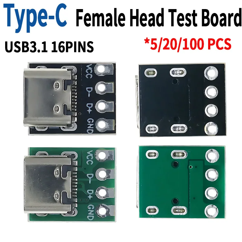 5/20/100PCS USB 3.1 Type C Connector 16 Pin Test PCB Board Adapter 16P Connector Socket For Data Line Wire Cable Transfer