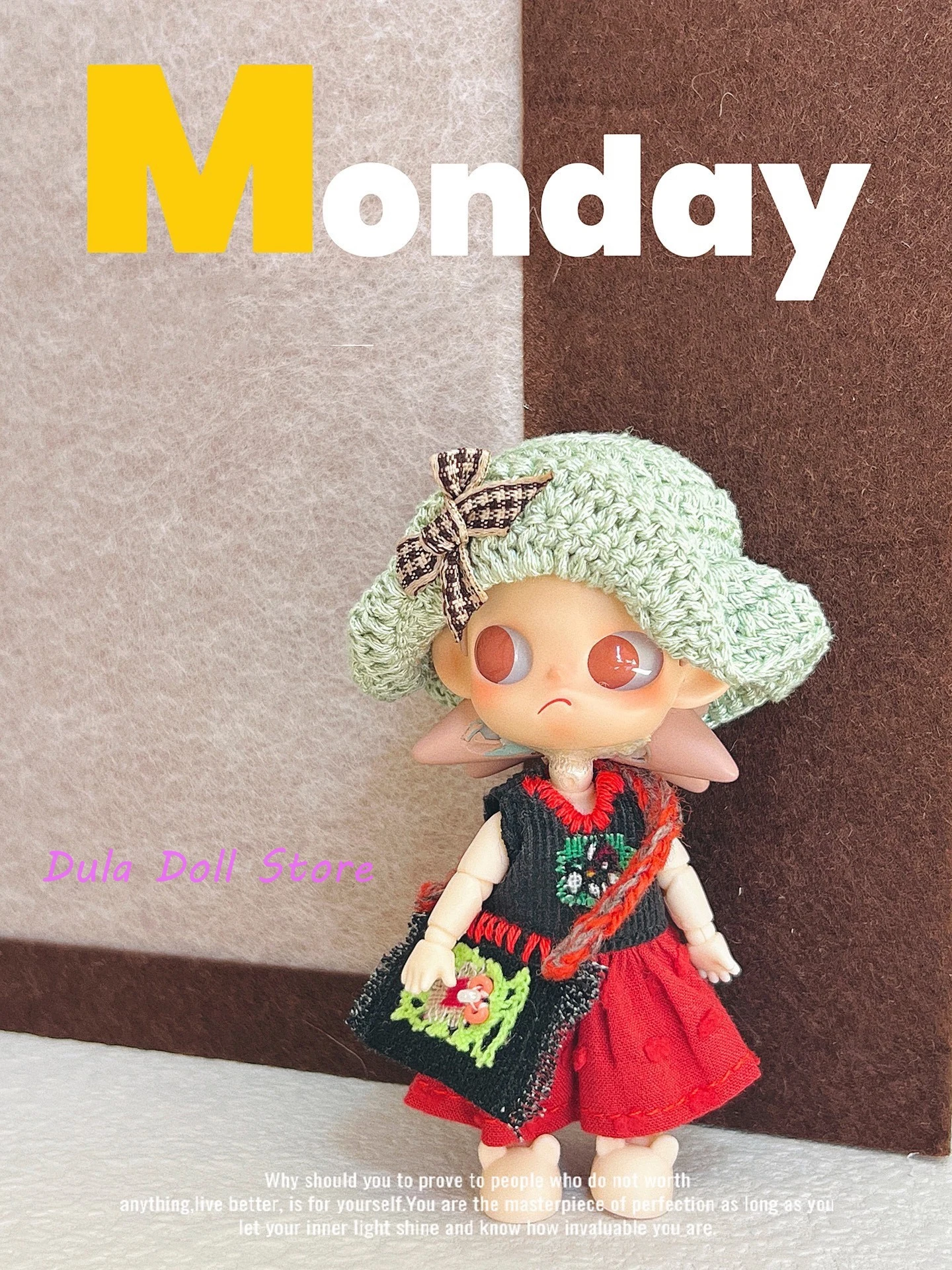 طقم ملابس دمى دولا 2026: قبعة وفستان ميني بألوان متباينة لدمى بليث ولاندوودو ولاناز و ob24 و ob22 و زيجا