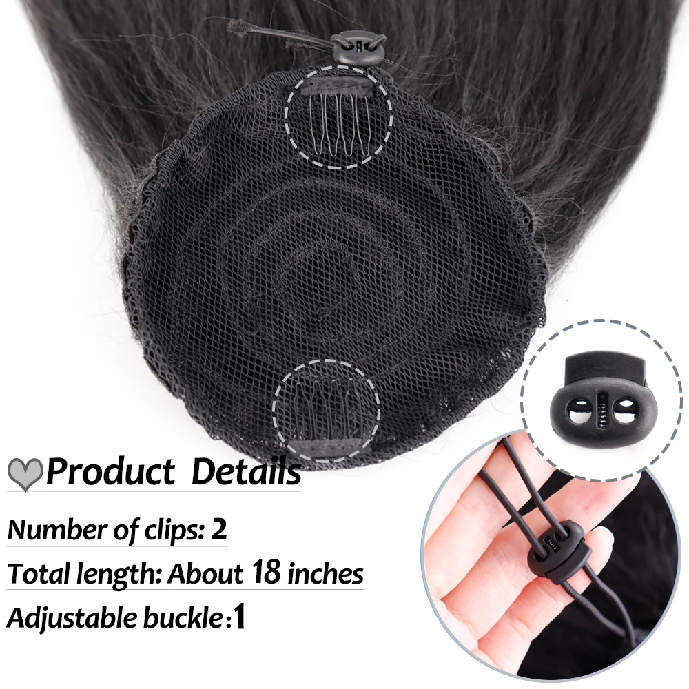 NICESY-coleta rizada con cordón para mujer, postizo sintético de 18 pulgadas con 2 Clips, extensión de cabello negro