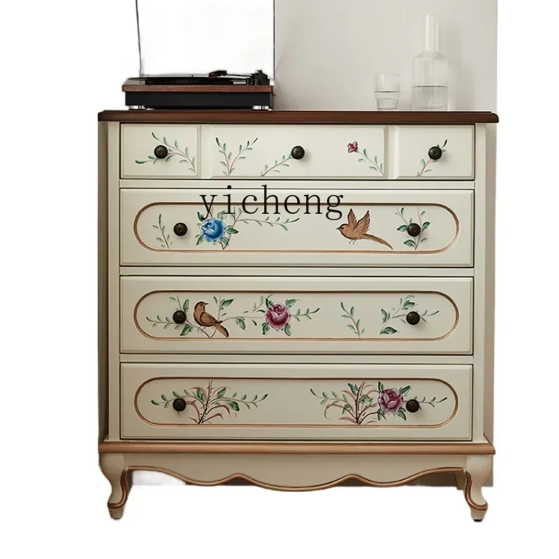 

XL American painted chest cabinet solid wood entry cabinet European bedroom storage locker