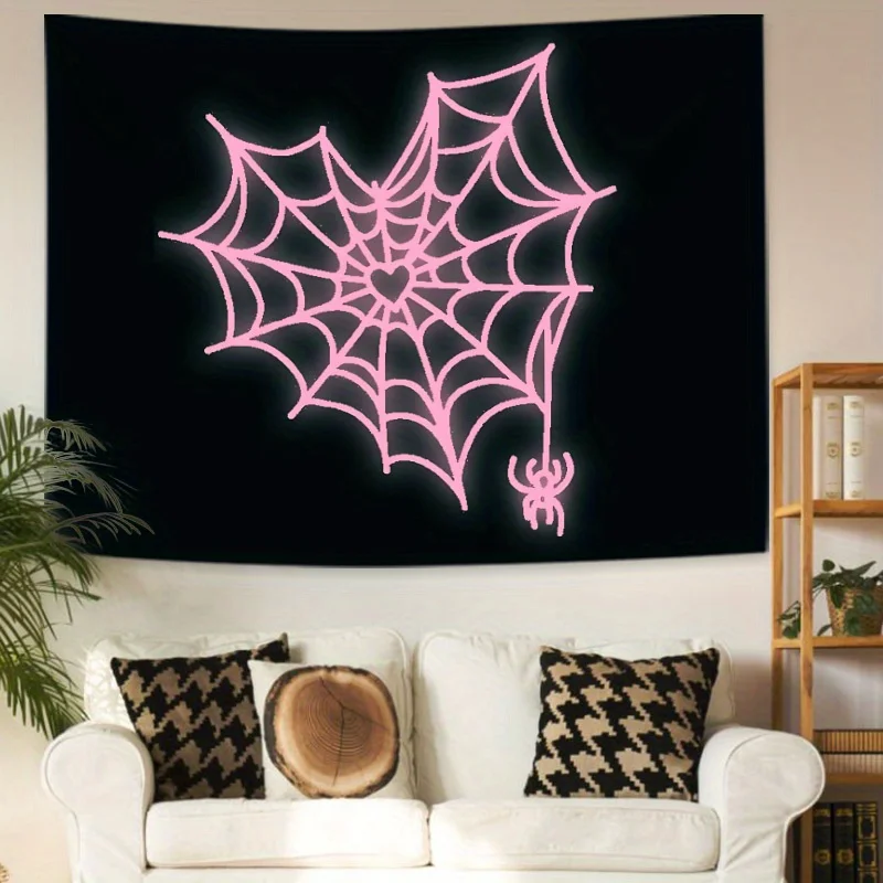 

VIKAMA Halloween Tapestry Cute Pink Spider Web Bedroom, Home Office, Dorm Room Decor Tapestry Home Decor