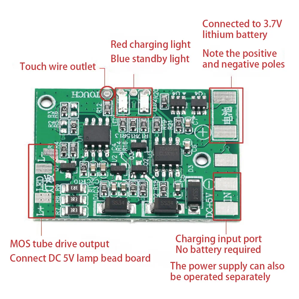 DC LED พร้อมการป้องกันการชาร์จไฟแผงควบคุมโคมไฟหรี่แบบสัมผัส5V DIY ซ่อมทั่วไปโคมไฟลูกปัด3V โคมไฟเดี่ยว