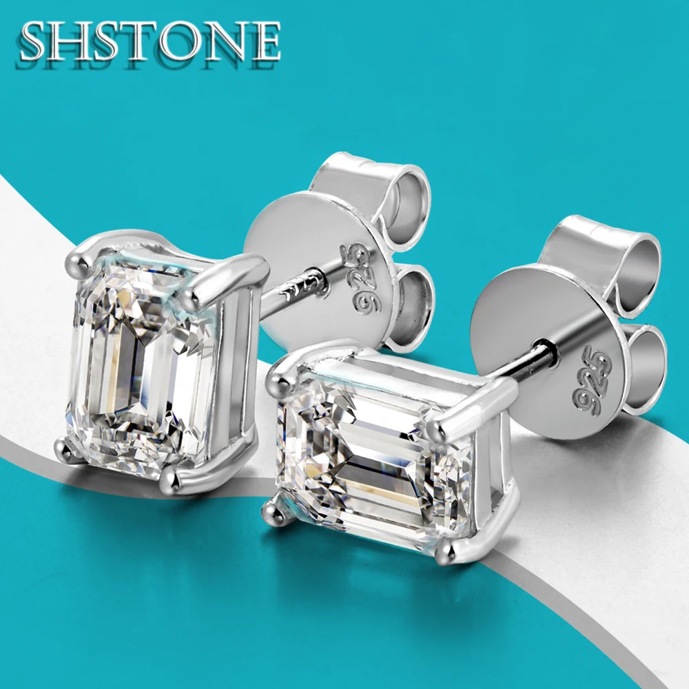 

SHSTONE 5*7mm 1 Carat D Color Moissanite Earrings 925 Sterling Sliver Rectangle Cut Lab Diamond Ear Studs for Women Fine Jewelry