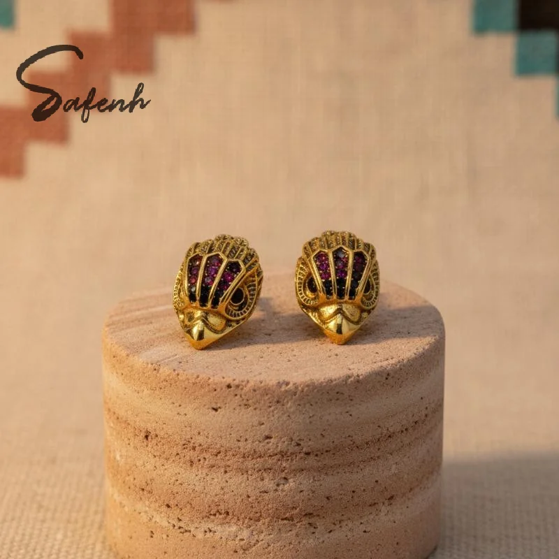 Hip Hop Gold Color Eagle Head Stud Earrings With Multicolor Zircon For Women Daily Office & Business Wear