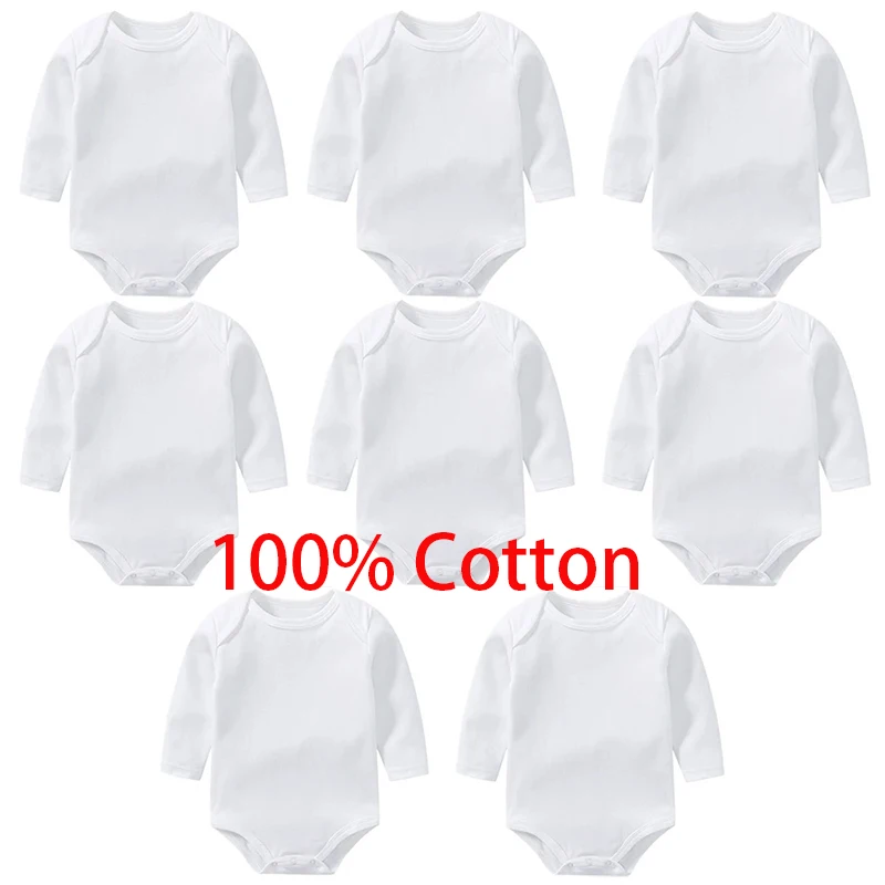 Barboteuse 100% coton à manches longues pour bébé garçon, combinaison de couleur unie blanche, pyjama pour nouveau-né