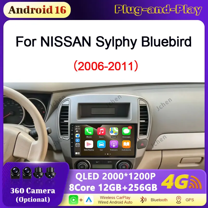 For NISSAN Sylphy Bluebird  2006-2011 Car Radio Autoradio Wireless CarPlay  Bluetooth WiFi Split Screen  Touch Screen Head Unit