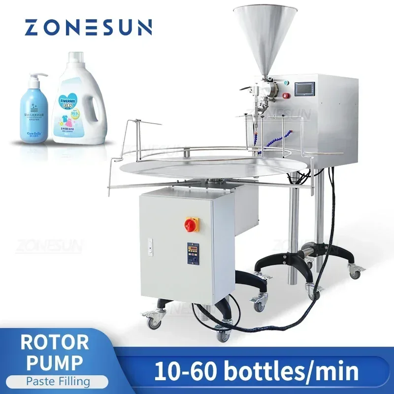 ZONESUN ZS-VTRP1 Filling Machine Servo Motor Rotor Pump Paste Bottle Filler with Unscrambler Cream Honey Sauce Food Packaging