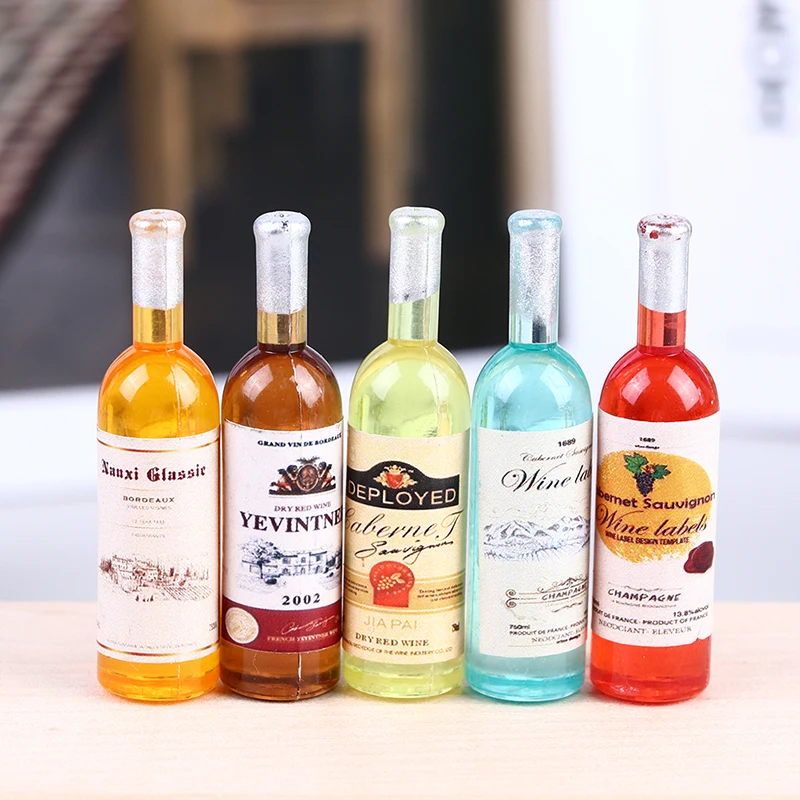 5PCS Puppenhaus Miniatur Wein Flasche Modell 1:12 Mini Simulation Küche Wohnzimmer Dekoration Spielzeug Zubehör