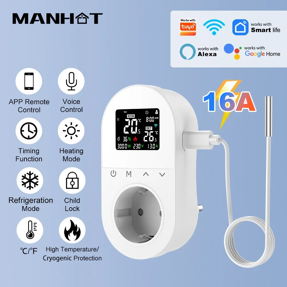 manhot-wifiスマートホームサーモスタットソケット-16aコンセント-euプラグ-tuyaアプリ制御ソケット-温度コントローラー-暖房冷却