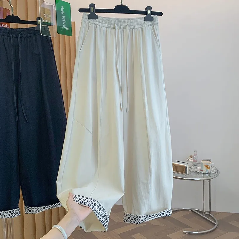 

High-End Women's Casual Cotton Linen Wide Leg Pants Straight Cut Harem Pants Summer New Arrival Comfortable High Waist Trousers