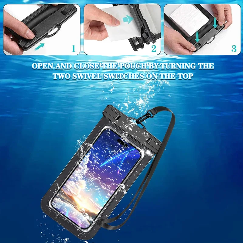 IP17PRO Waterproof Phone Pouch 2 Pack, 30m Waterproof & HD Touch-Screen Compatible,Universal Size for iPhone Android, Black Cyan
