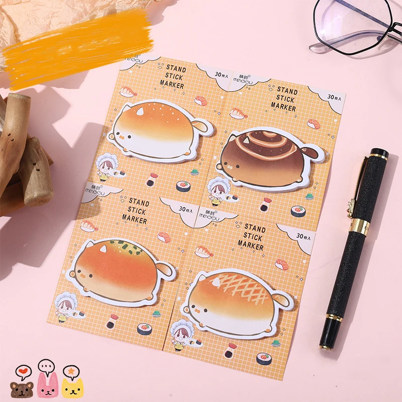 1 Piece Lytwtw's Cartoon Adhesive Cute Bread Notes Notepad Memo Pad Office School Supplies Stationery Sticker