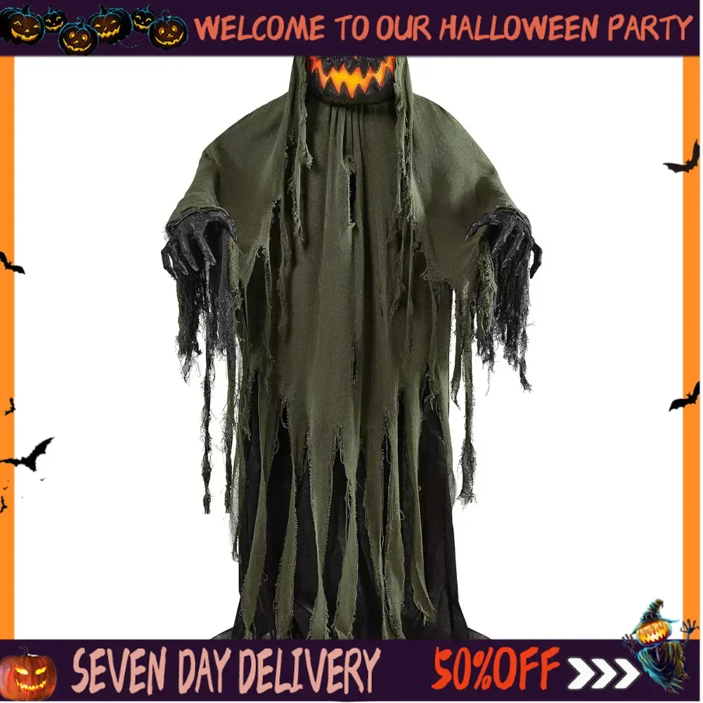 

Halloween 6 Ft Night Terror Animatronic Decorations Animated Multicolor ensor-activated, step pad compatible, and multi-prop