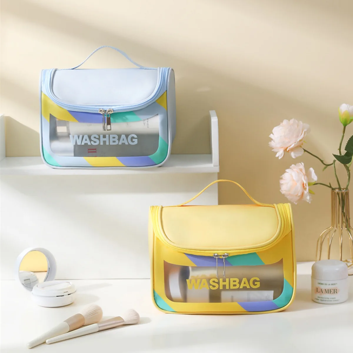 Tragbare Reise-Multifunktions-Kosmetiktaschen für Damen, Kulturbeutel, wasserdichte Schwimmtasche, Make-up-Aufbewahrungstasche, großes Fassungsvermögen – Detail 1