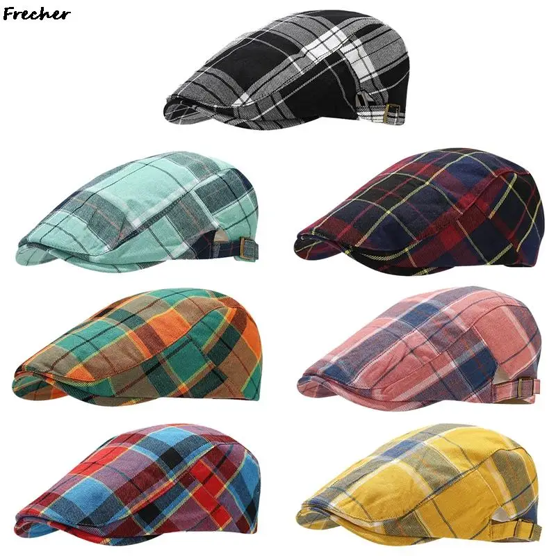 Adjustable Buckle Newsboy Cap Fashion Driving Hats Classic Plaid Painter Caps England Style Detective Hat Male Fashion Beanies