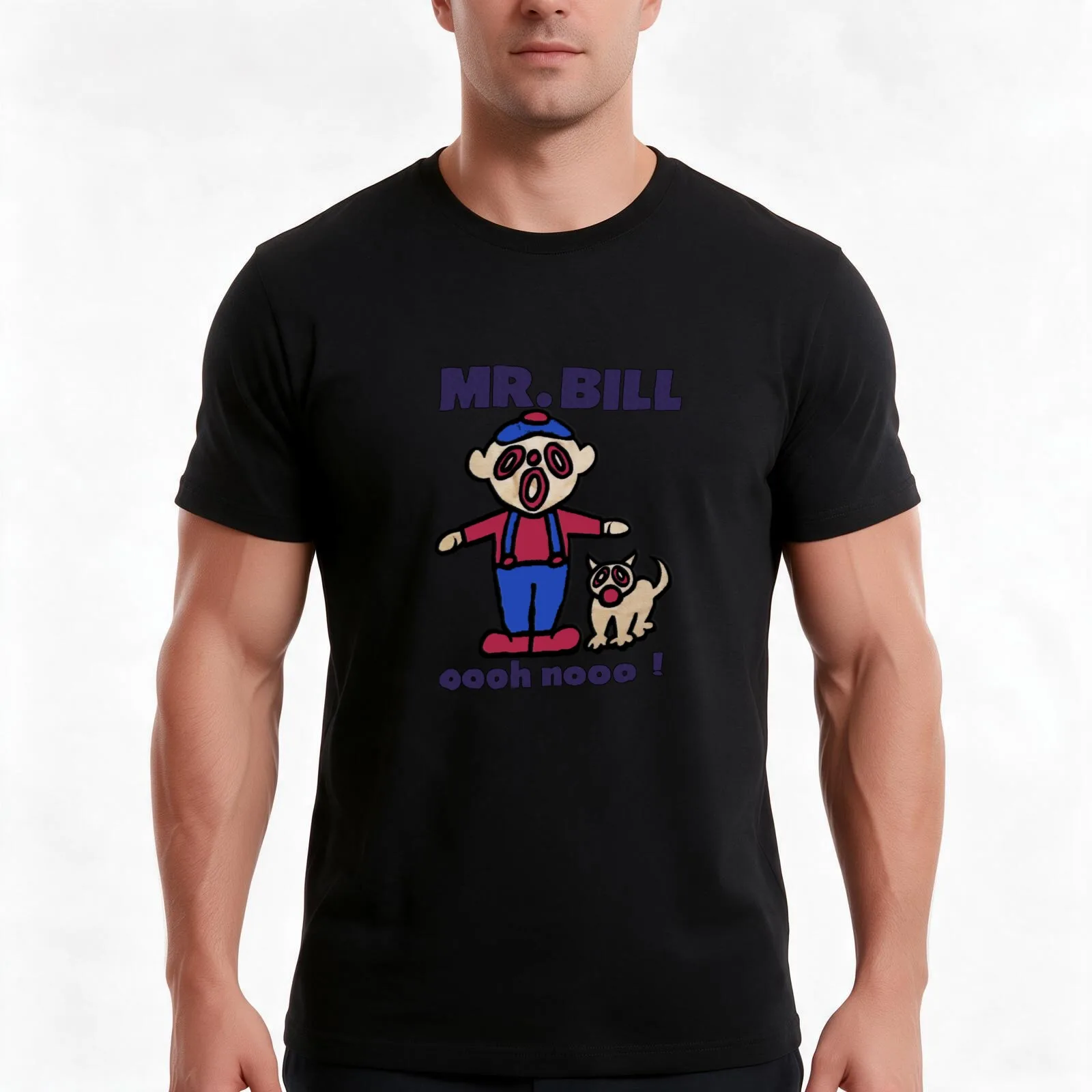 Mr. Bill Oh No!!! T-Shirt, Summer Casual Cotton Tee, Oversized Streetwear Tops, Vintage Graphic Print, Loose Fit Short Sleeve