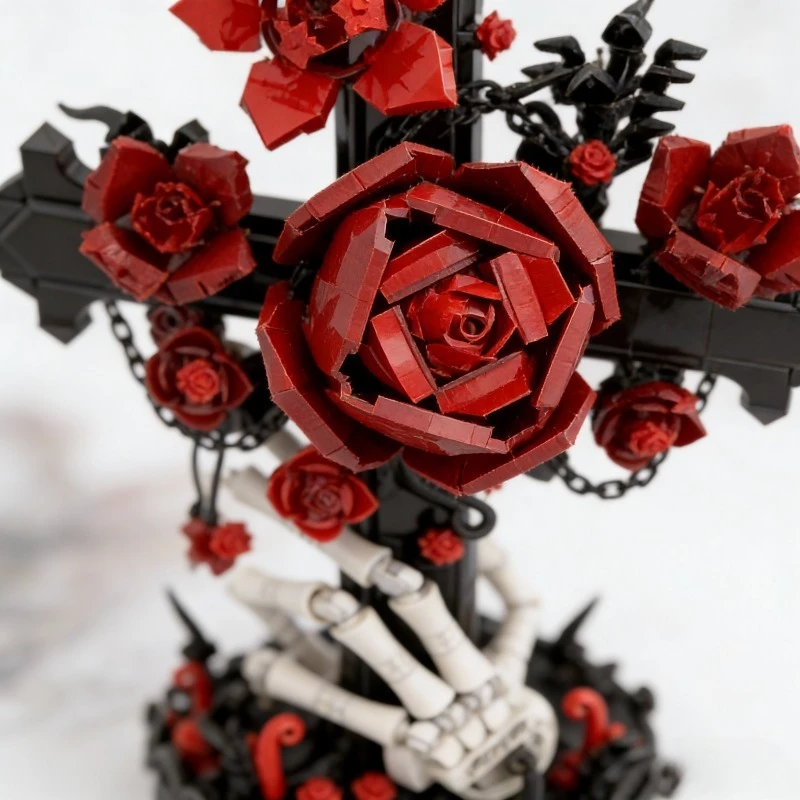 636-Piece Gothic Cross Model - MOC Architectural Building Kit for Teens & Adults, Dark Aesthetic Decor Gift