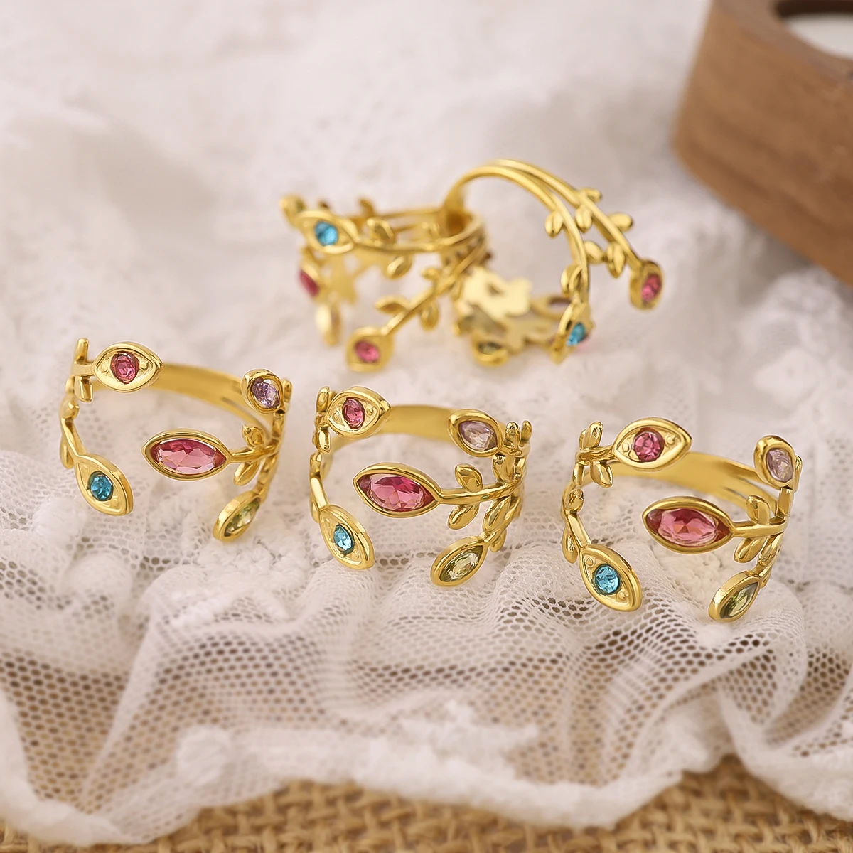 WILD & FREE Exquisite Luxury Crystal Stainless Steel Rings for Women 18K Gold Plated Chic Vintage Trendy Waterproof Jewelry view 4