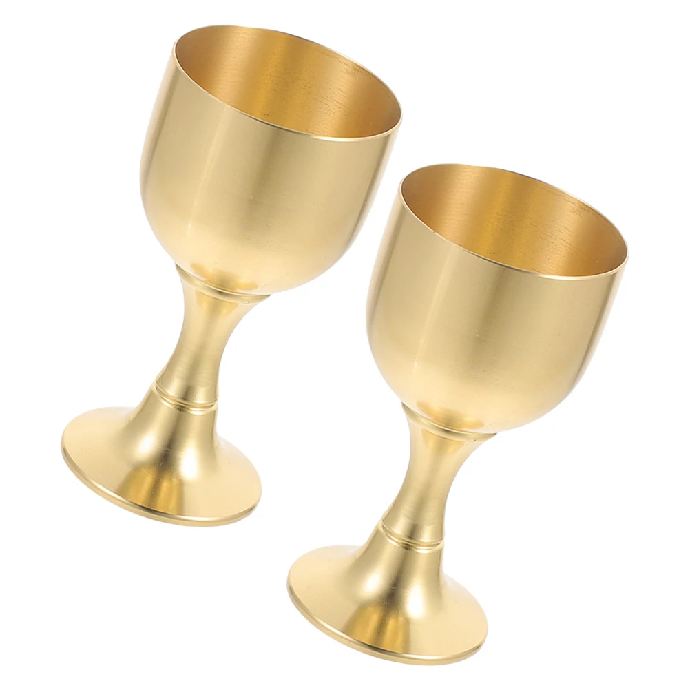 

2pcs Vintage Brass Brass Goblet For Buddhist Offering Water Ceremony Decorative Metal Drinking Cup Tabletop Home