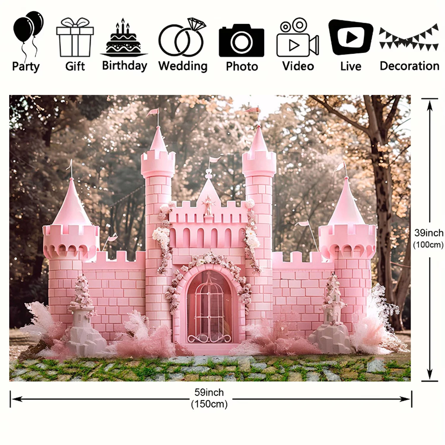 Фон для фотосъемки с изображением замка принцессы для дня рождения девочки розовые фиолетовые воздушные шары цветы торт разбитый ребенок фотореквизит подарки