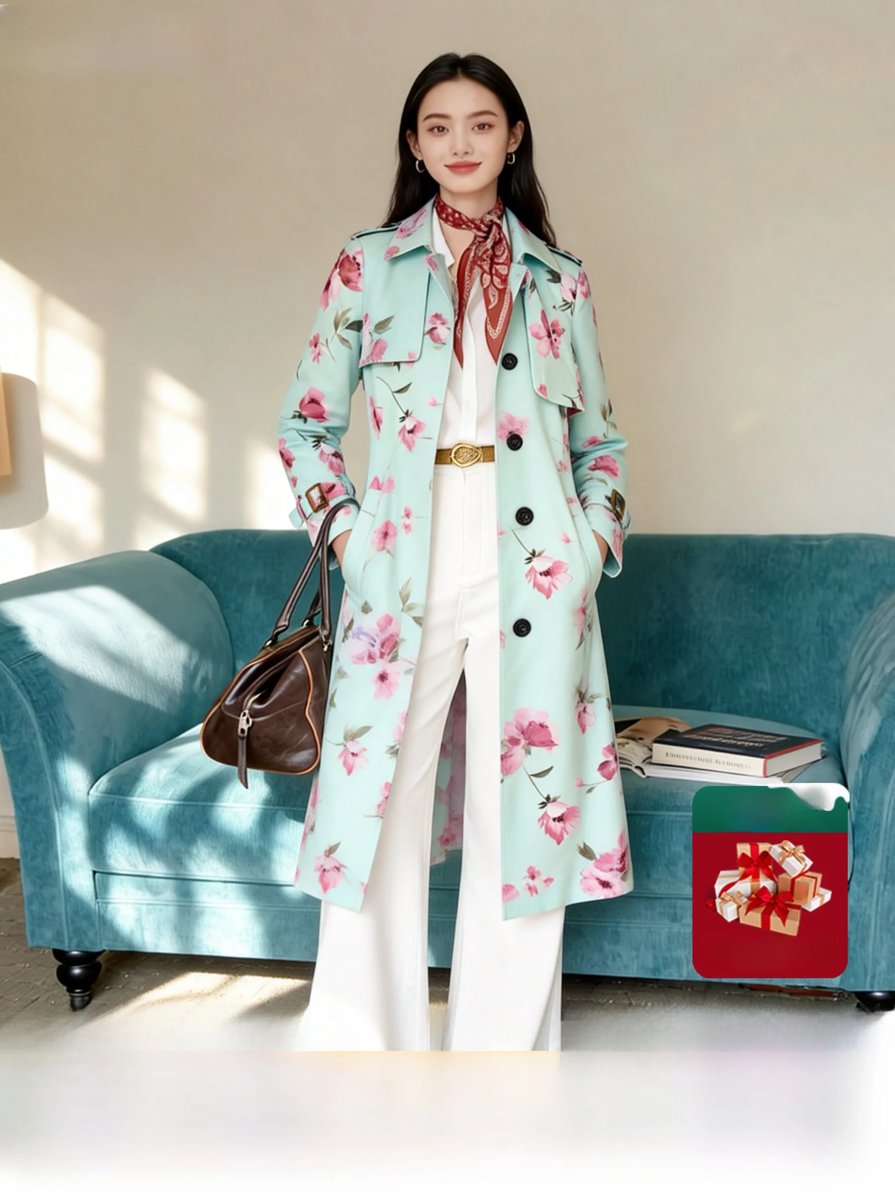 

Модное женское длинное пальто с отложным воротником и двубортной застежкой, новинка весенней коллекции.