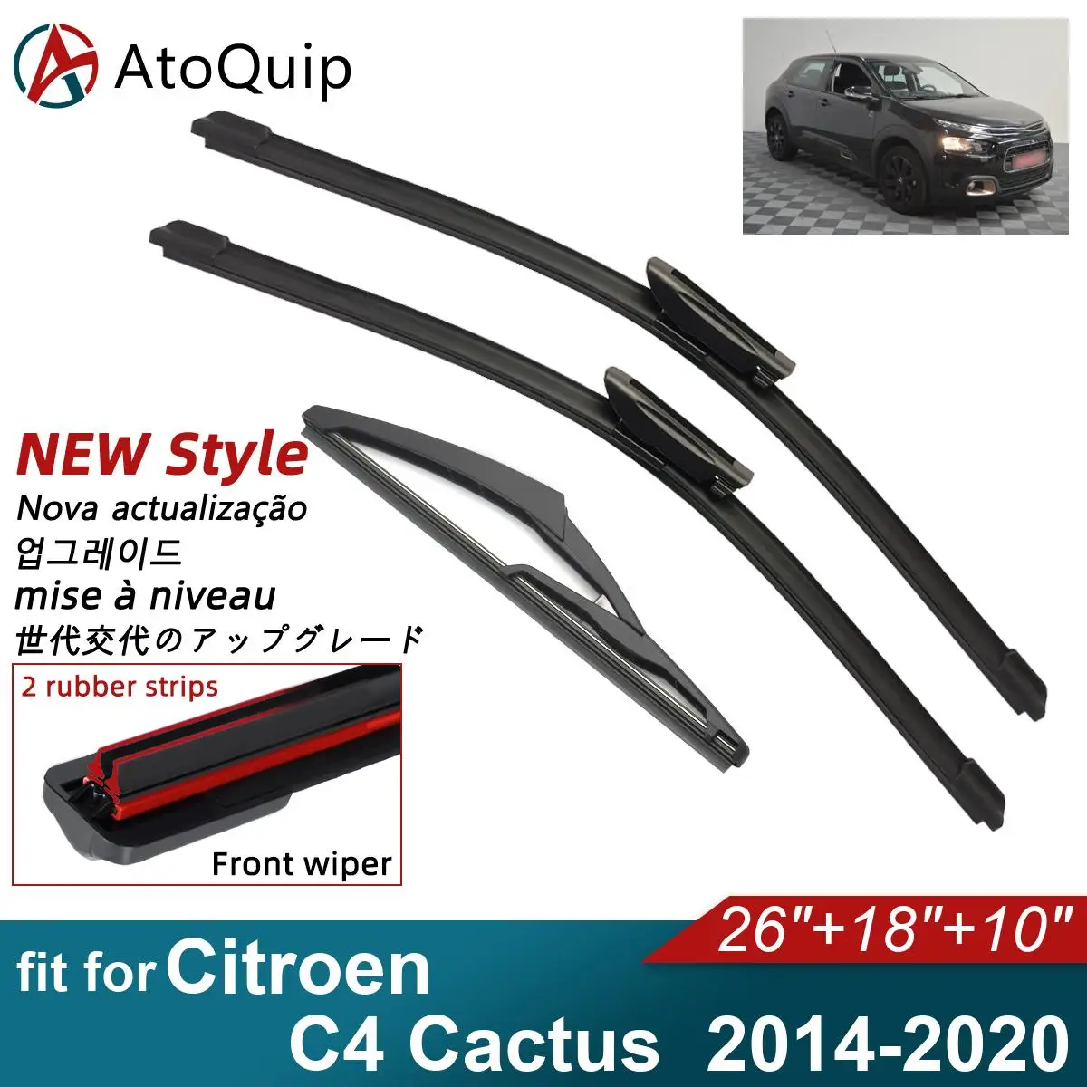 

Double Rubber Car Wiper Blades for 2014-2020 Citroen C4 Cactus Front Rear Windshield Wipers 2014 2015 2016 2017 2018 2019 2020