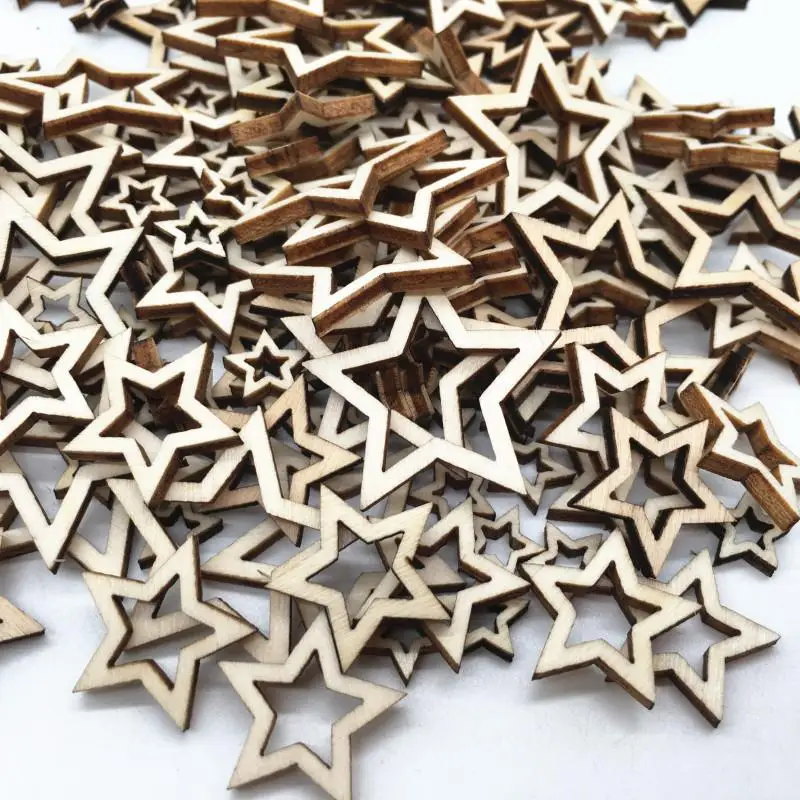 300PCS 10/20/30mm Unfinished Wood Cutout Star Shaped Wood Pieces For Wooden Craft DIY Projects Creativity Gift Home Decoration