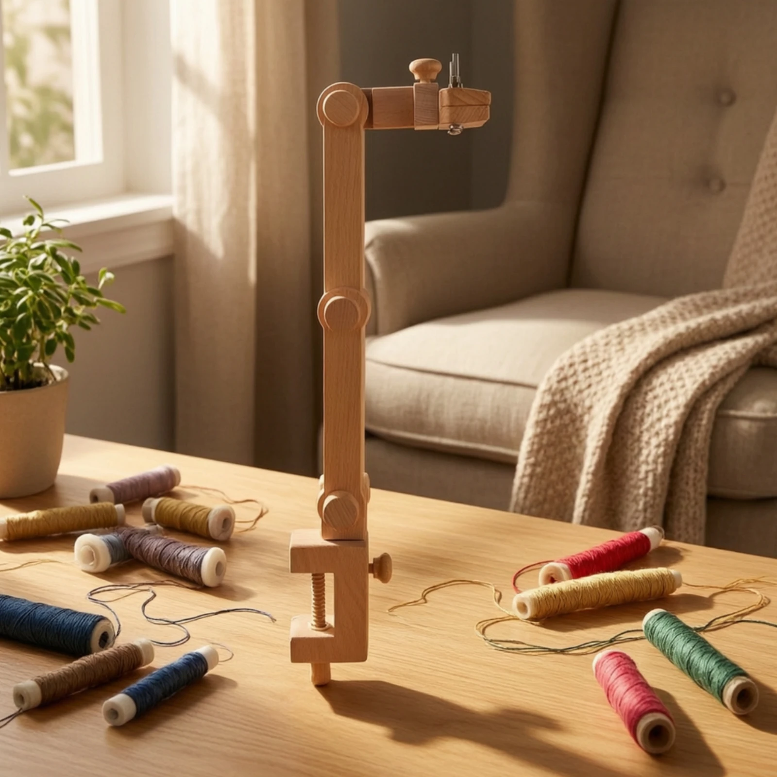 Beech Wood Embroidery Stand Compact Embroidery Stand with Rotating Joints Joints Smooth Finish Non-Slip for Sewing Areas