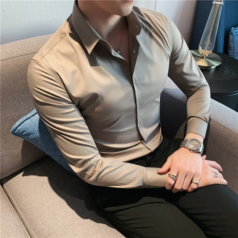 2023 New product Men's stylish casual pure cotton business shirts/Male slim fit lapel Dress long sleeve shirts/Leisure Tops