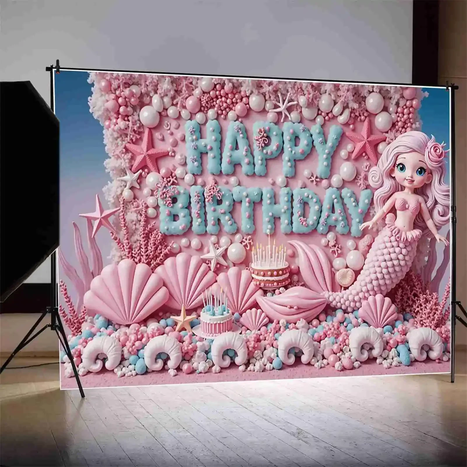 Children's Birthday Party Decorations Photography Backdrop Mermaid Fairy Unicorn Balloons Princess Rainbow Background