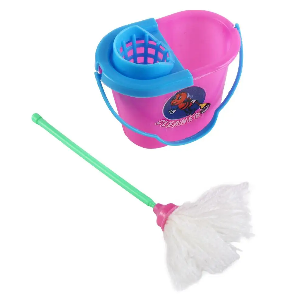 9pcs/set Pretend Play 1:6/1:12 House Furniture Sweep Mop DollHouse Household Cleaning Tools Bathroom Bucket Miniature Sweep view 3
