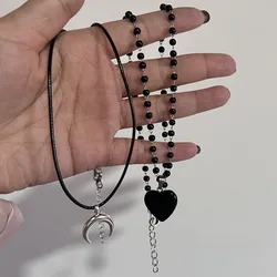 Women's Fashion Moon Pendant Necklace Black Female Jewelry Choker Pu Leather Velvet Gift Wedding Girls Gothic Accessories