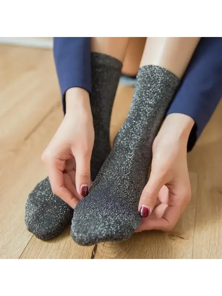 Chaussettes de style coréen pour femmes, or et argent, matériau solide, paillettes brillantes, haute élasticité, à la mode
