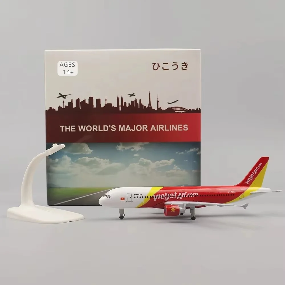 20CM Alloy Metal Airplanes A320 Vietnam Vietjet Airlines Plane Model 1:400 Scale Airbus Replica Model Ornament with Landing Gear