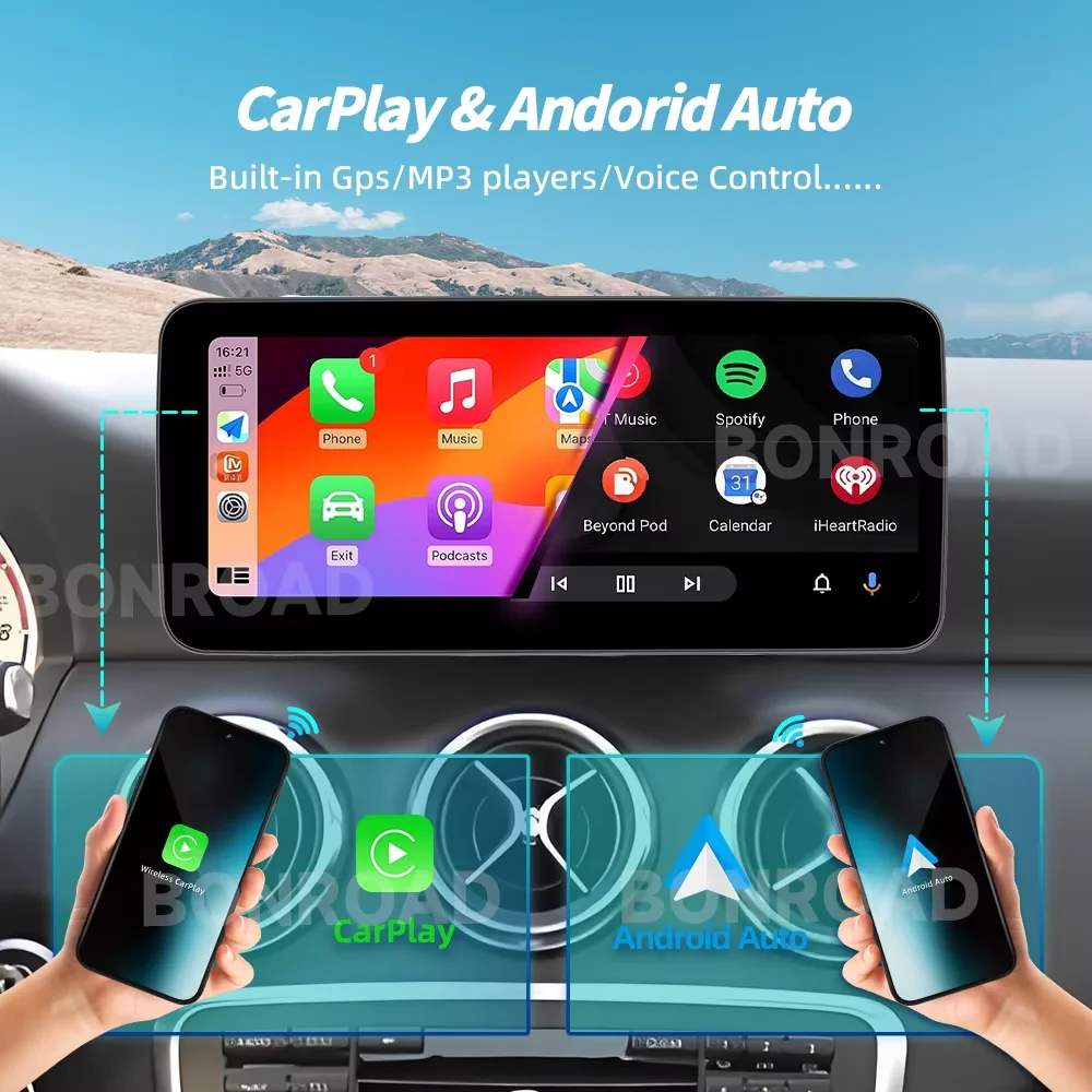BONROAD Wireless CarPlay Andorid Auto Car Radio Multimedia Player For Mercedes Benz C Class 2011-2018 W204 S205 C204 4G WiFi GPS