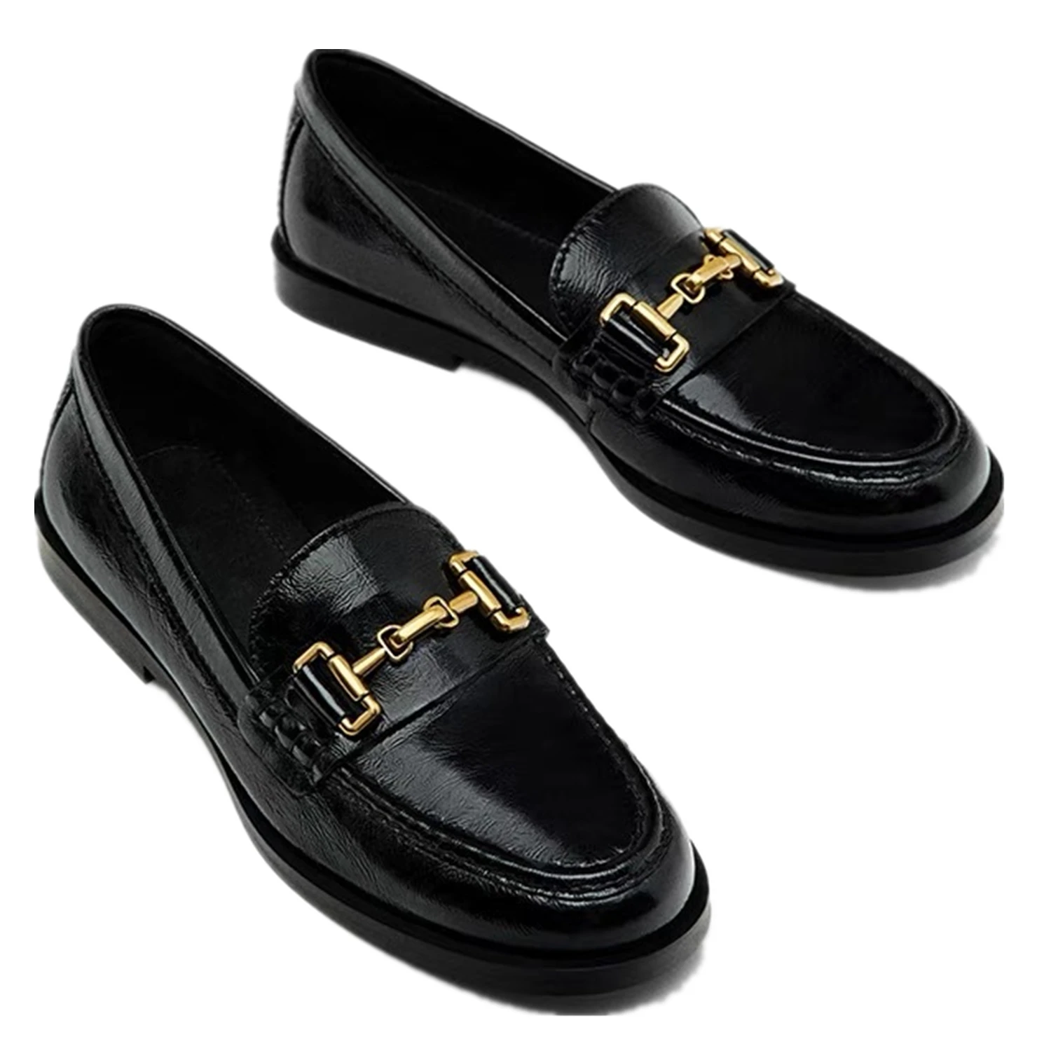 

Dave&Di Fashion Ladies Genuine Leather Gold Buckle Slip-On Loafers Elegant Casual Women Shoes Women'S Flat Shoes