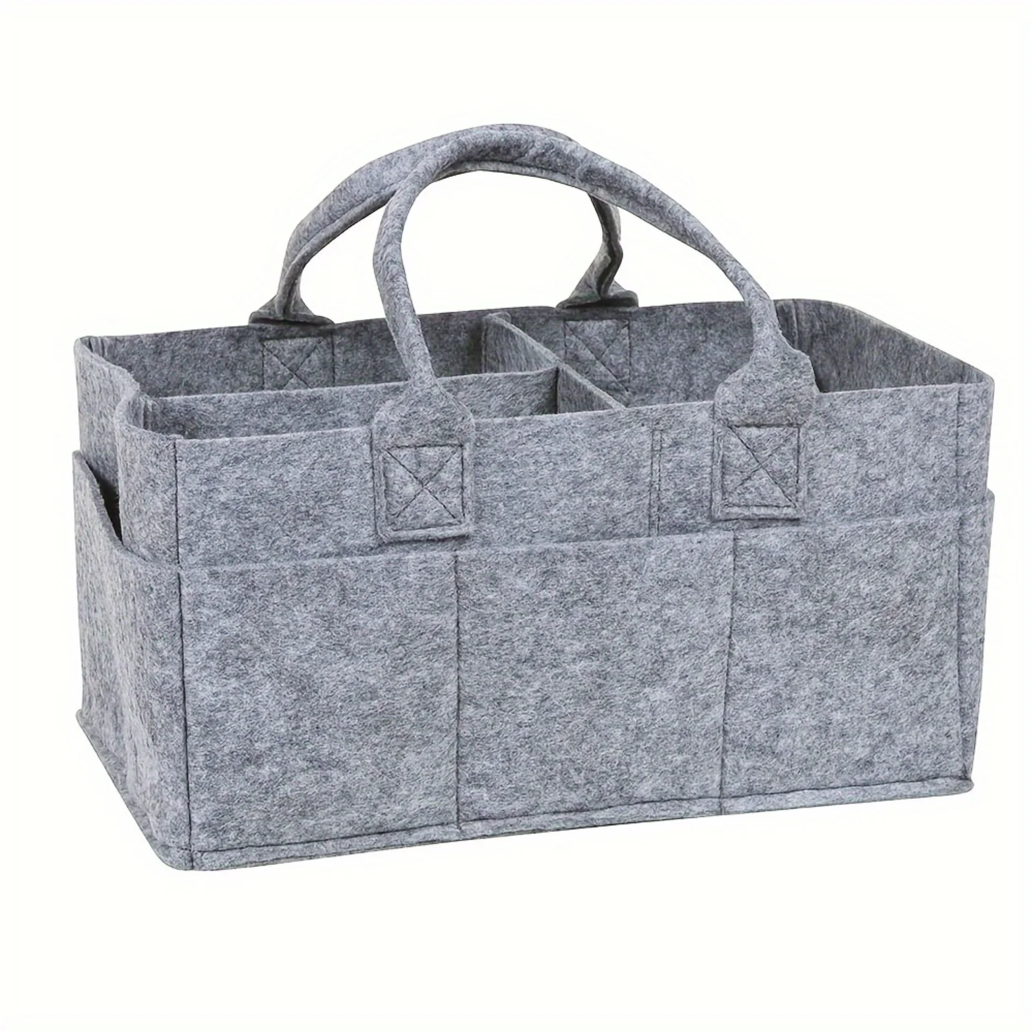 1pc Collapsible Light Gray Felt  Bag, Divided Design For Diapers, Wipes And Changing Items , With Handles