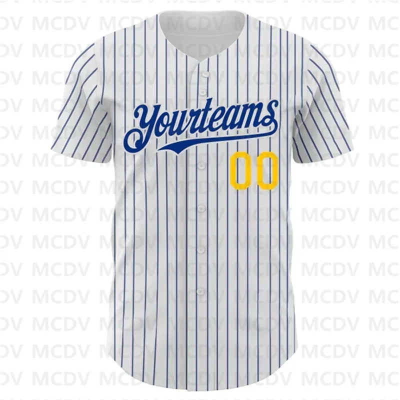 Custom White Royal Pinstripe Light Blue-Yellow Baseball Jersey 3D Printed Men Women Shirt Casual Team Shirts Sport Unisex Tops