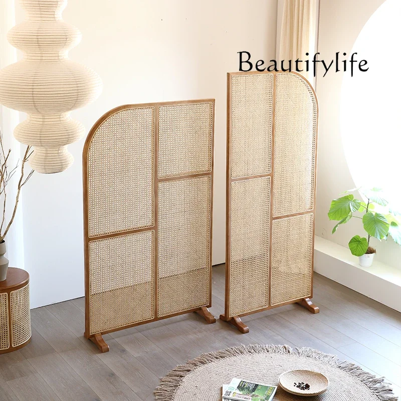 X40 Japanese-style Solid Wood Screen Combination Small Apartment New Chinese Creative Rattan Partition Movable Seat Screen