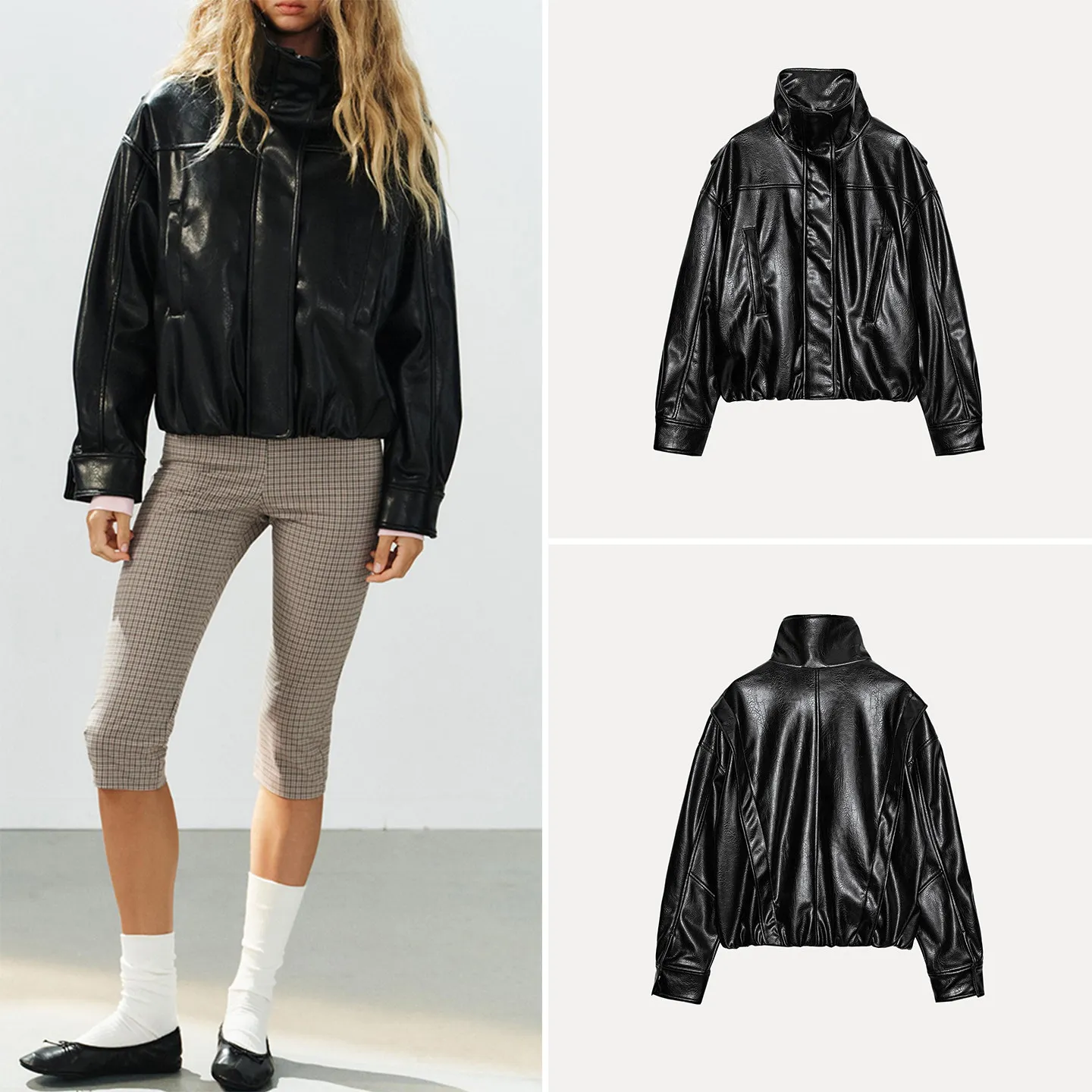 Fashionable Long Sleeve Pilot Jacket Women's Autumn Wear Stand Collar Zipper Closure Casual Style Loose Fit Outerwear