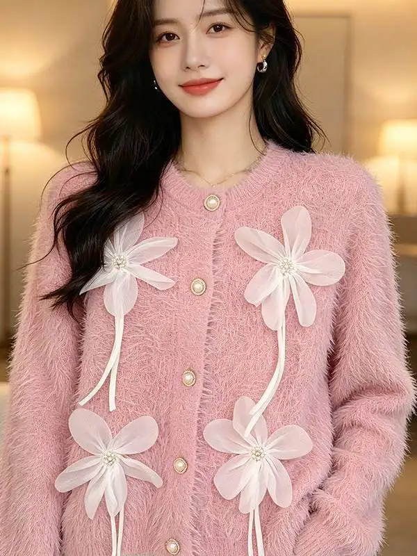 Chaqueta de Mujer Elegante con Bordado Floral de Terciopelo, Cárdigan Abierto a la Moda, Estilo Nuevo para Primavera, Otoño e...