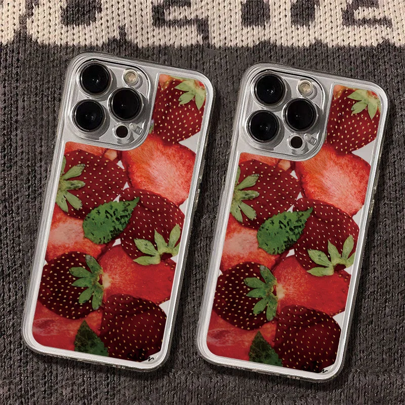 

INS Korean Strawberry Pattern Phone Case for iPhone 16 15 14 13 12 11 Pro Max Mini X XS XR 7 Plus SE4 16E Soft Shockproof Cover