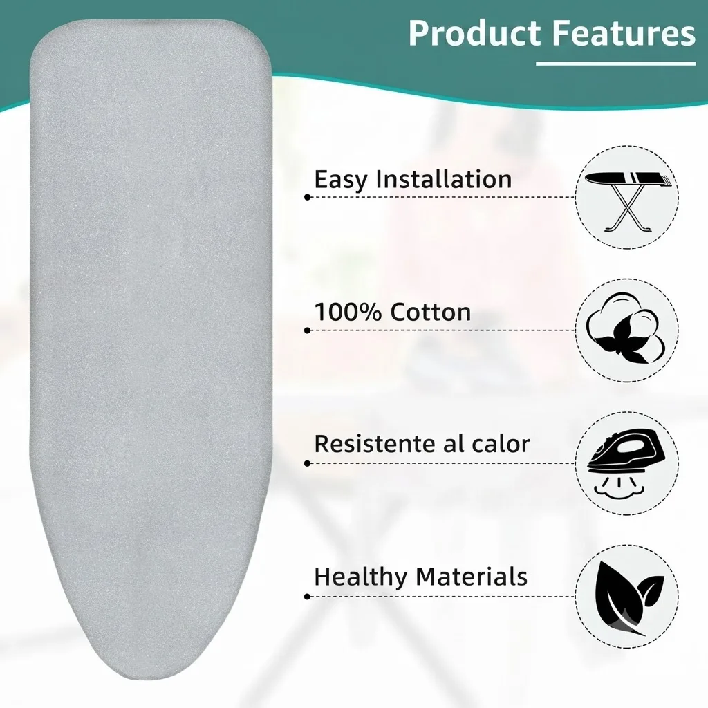 Ironing Board Cover Scorch Resistant, Extra Thick 4-layer Ironing Cover with Padding Heat Reflective Heavy Duty Pad 130*50cm