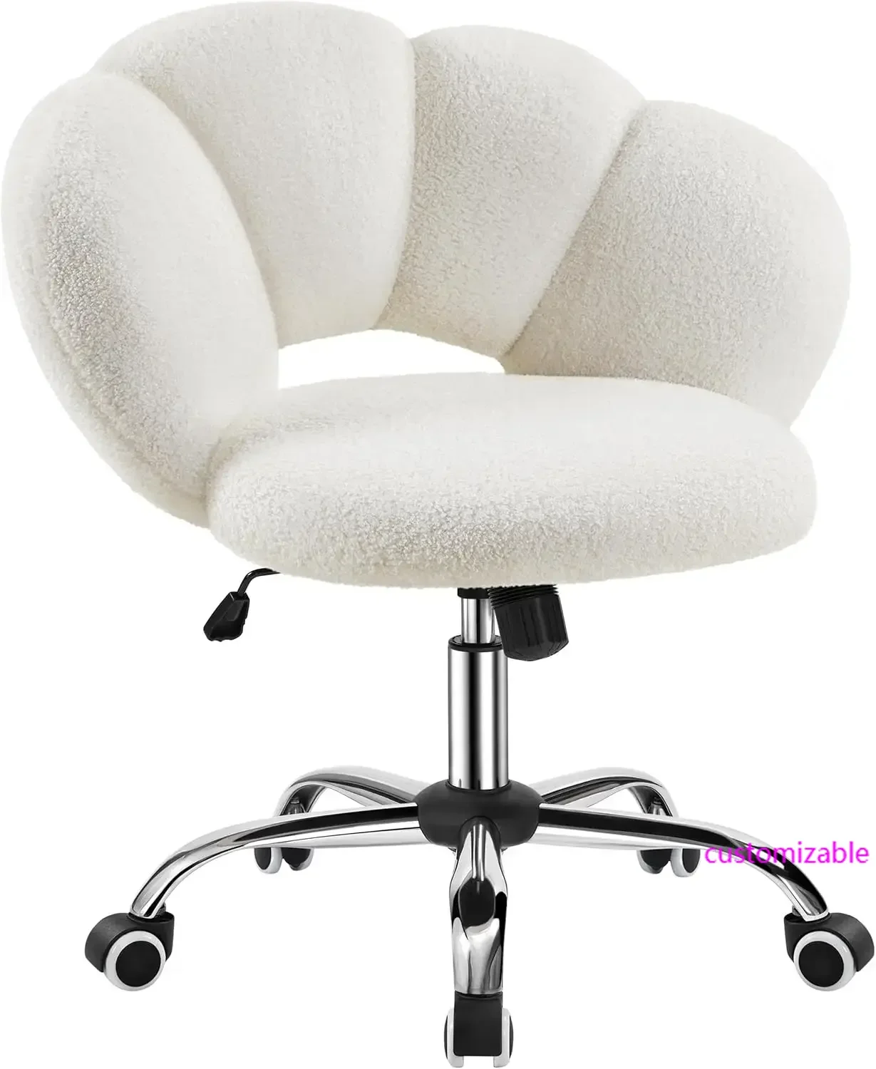 Boucle Upholstered Desk Chair Cloud-Shaped Vanity Adjustable Home Office Chair Computer  with Rolling Wheels
