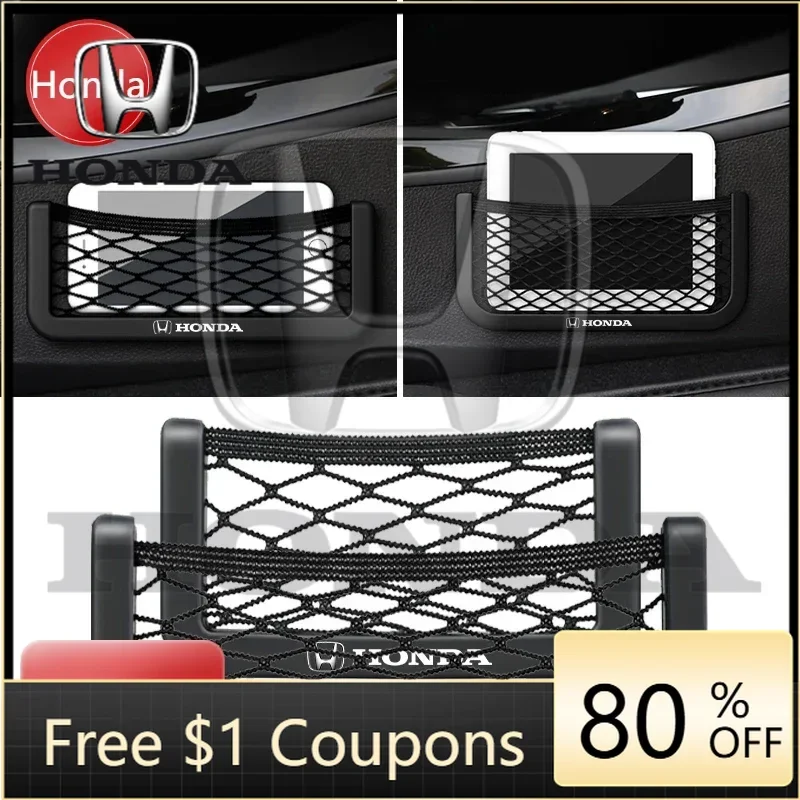 

2026 Hot For Honda FIT Car New Honda 1/2Pcs Car Net Bag Phone Holder Storage Net Box Pocket Organizer For Honda Civic Accord CRV