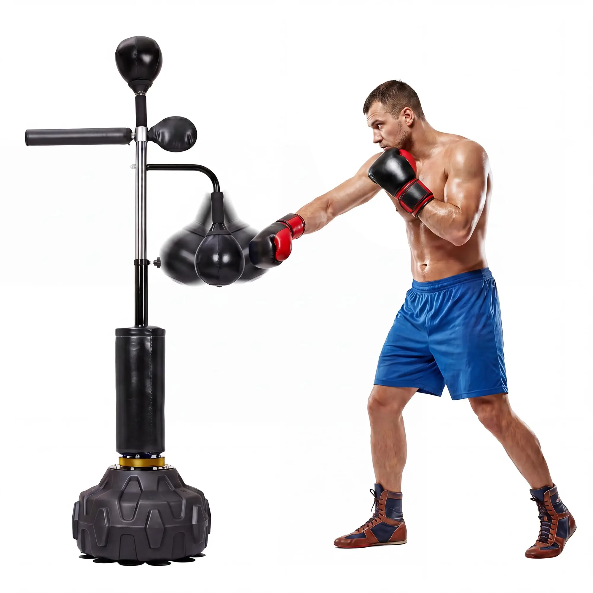 Height Adjustable Freestanding Boxing Bar With Swivel Bar And 2 Speed Balls Ideal For Adult MMA And Muay Thai Training Improves Dodging Reflexes And Punch Accuracy