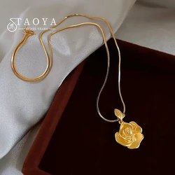 Licht Luxe Frosted Goud Kleur Rose Bloem Hanger Ketting Voor 2024 Vrouwen Sexy Sleutelbeen Ketting Mode Accessoires Sieraden