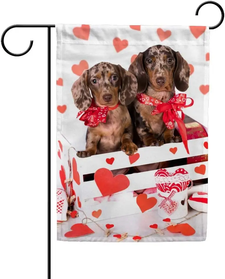 Generic Garden Flag Double Sided Durable Yard Flag,Valentines Day Dachshund Dog Fade Resistant Seasonal Flags,Suitable for Outdo