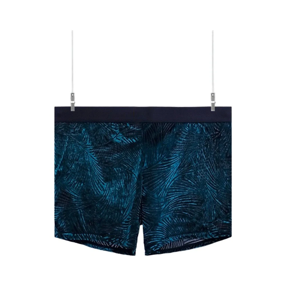 Men Retro Flocking Floral Print Ice Silk Trunks Underwear Boxer Shorts Panties U Bulge Pouch Male Breathable Underpants